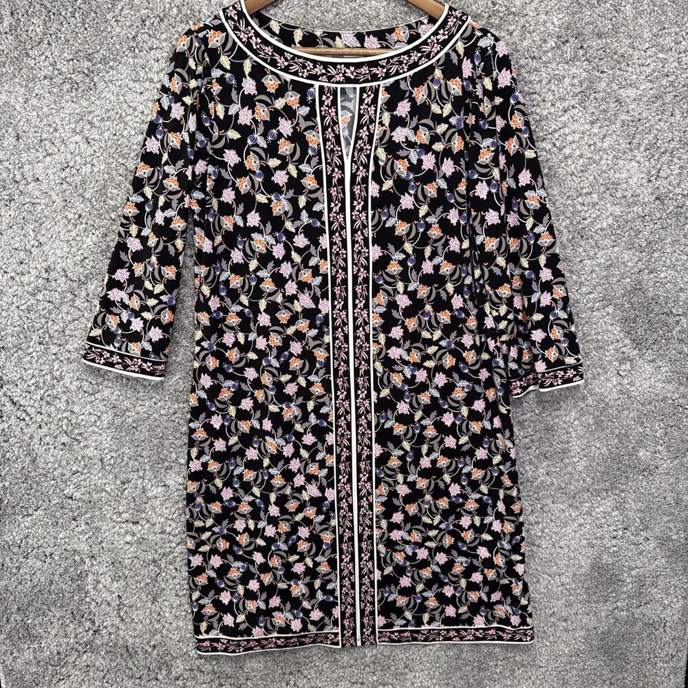 Wisp Marnie Knit Floral Shift Dress 3/4 Sleeves Business Casual Stretchy Size 12